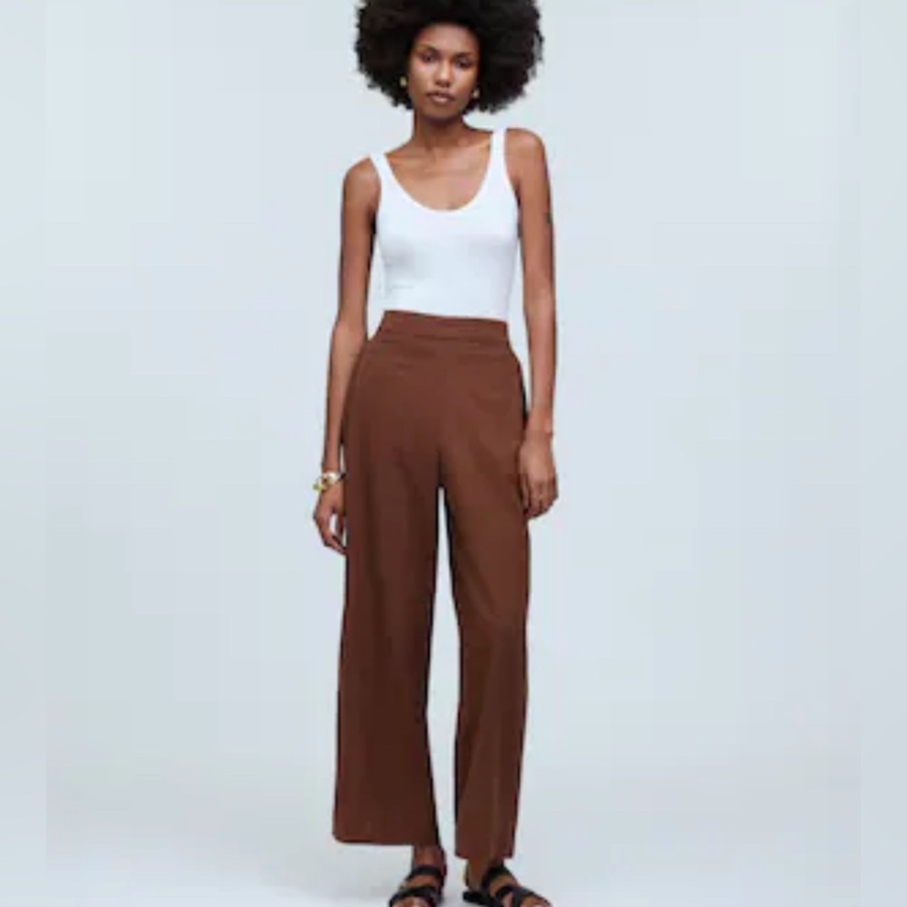 Madewell petite pull-on straight crop pants in linen blend